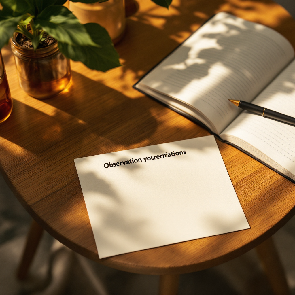 Printed observation card on a table beside a notebook — what parents receive after a lesson